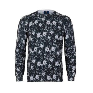 R2 Amsterdam Grey Floral Print Crew Neck Sweater